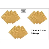 Wefiesta 60x Servetten goud 33cm x 33cm - 3 laags - Cocktail servet diner eten knoeien restaurant BBQ thema feest verjaardag feest