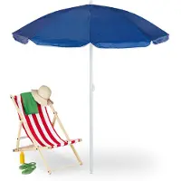 Relaxdays parasol - Ø 160 cm - verstelbaar - kantelbaar - uv-bescherming - draagtas - blauw