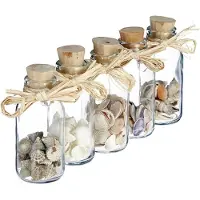 Relaxdays flesje met schelpen - decoratie - glazen flesjes met kruk - schelpen mix - glas
