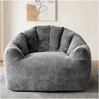 OKWISH Zitzakstoel Rond – Ergonomische Lichaamsondersteuning – Ruim Om Te Loungen – Voor Woonkamer Slaapkamer Leeshoek – Flanellette – Grijs
