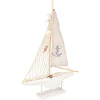 Viana Zeilboot decoratie hout grenen op voet naturel wit H39cm