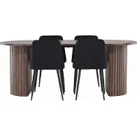 Ebuy24 Härön eethoek tafel 90x200cm en 4 velours stoelen mocca.