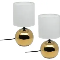 Atmosphera Timéo Bol Tafellamp - Keramische Lamp - Set van 2 - Moderne Tafellamp met Kabel - Sfeerverlichting voor Woonkamer - Slaapkamer - Bureau - 25cm in Hoogte - Goud