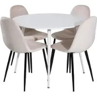 Ebuy24 PlazaWHWH100 eethoek eetkamertafel wit en 4 Polar eetkamerstal velours beige.