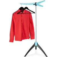 Relaxdays wasrek inklapbaar - 3 armen - voor kledinghangers - droogrek - 128 x 56,5 cm - zilver-turkoois