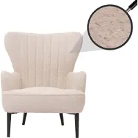 MCW Loungestoel -K37, cocktail/oor fauteuil gestoffeerde stoel retro vintage stof chenille (500g/m²) Oeko-Tex ~ crème-beige