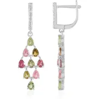 Cavill - 925 Sterling Zilveren Oorbellen - 18K Goud Verguld - 2 289 ct Toermalijn & 0 182 ct Zirkoon - Peervorm Druppels Elegant