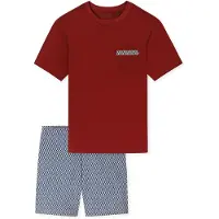 Schiesser Pyjama kort ' Comfort Nightwear ' blauw / rood