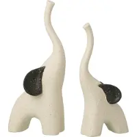 J-Line set van 2 olifanten gebroken wit/zwart - keramiek - 30,5 cm en 25,5 cm