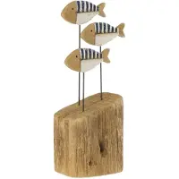 J-Line decoratie Vis Op Voet - hout - blauw/naturel - small