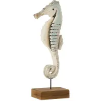 J-Line decoratie Zeepaard Op Voet - hout - naturel/lichtblauw - small - 2 stuks