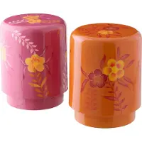 Jline kruk Bloemen - metaal - roze/oranje - set van 2