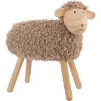J-Line decoratie Schaap - hout/kunstbont - naturel/beige - large