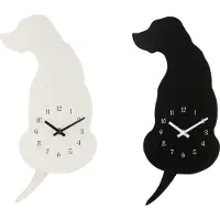J-Line klok Hond - hout - wit/zwart - 2 stuks