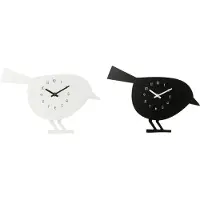 J-Line klok Vogel - hout - wit/zwart - 2 stuks