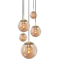 Steinhauer 5 Lichts Vide Hanglamp Bolique Goud Met Amber Glas