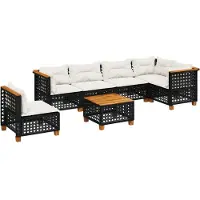 vidaXL 7-delige tuinmeubelset met kussens, zwart, polyrotan