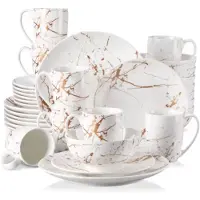Happiq Imperial Serviesset - 32 delig - 8 persoons - Gouden strepen - Dinerborden - Bordenset - Diepe borden - Ontbijtborden - Servies - Keukenservies