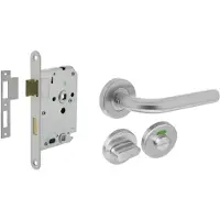 Intersteel Deurbeslag set wc slot 63/8mm wit + deurkruk Recht rvs + wc-sluiting