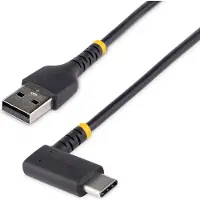 StarTech.com 30cm USB-A naar USB-C Laadkabel, Robuuste Haakse Fast Charge & Sync Kabel, 3A, USB 2.0, TPE Mantel en Aramidevezels - Zwarte USB Oplaadkabel