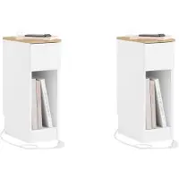 SoBuy 2-delige Slim Nachtkastje met Oplaadstation, Smal Bijzettafeltje met Standaard Stopcontact, USB-poort en Type-C Poort voor Slaapkamer en Woonkamer, B20 x D35 x H60 cm, Wit, FBT111-E-WNx2
