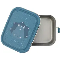 Trixie Brooddoos klein - Mr. Triceratops - RSV Lunchbox voor kinderen - Makkelijk te openen Broodtrommel - Blauw - Dino - RVS
