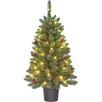 Black Box Trees Creston kunstkerstboompje in pot 90xø50cm | groen met bevroren details & 40 LED lampjes
