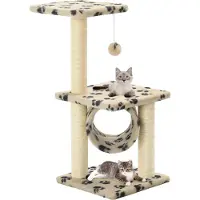 vidaXL Krabpaal voor katten, sisal, 65 cm, beige, met pootafdrukken