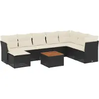 vidaXL 9-delige tuinmeubelset met kussens, zwart, polyrotan