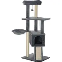 PawHut Kraboom, multifunctioneel activiteitencentrum, krabpalen, schuurplank, hangende ballen, platformen, grijs