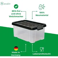 Novaliv opbergdoos met deksel 5L antraciet nestbaar stapelbaar kunststof doos met clipsluiting Eurobox kunststof BPA-vrij 30 x 19 x 14 cm