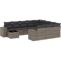 vidaXL 11-delige Loungeset met kussens poly rattan grijs