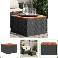 The Living Store Buitentafel - Tuintafel - Tuintafel 55x55x37 cm poly rattan en acaciahout zwart - Patiotafel - Bistrotafel - Zwarte Tuintafel