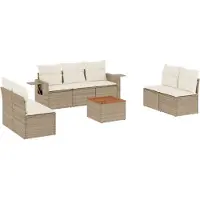 vidaXL 8-delige Loungeset met kussens poly rattan beige
