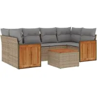 vidaXL 7-delige Loungeset met kussens poly rattan beige