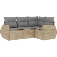 vidaXL 4-delige Loungeset met kussens poly rattan beige