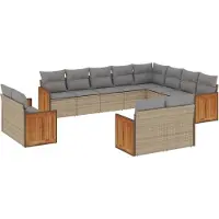 vidaXL 12-delige Loungeset met kussens poly rattan beige