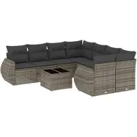 vidaXL 9-delige tuinmeubelset met kussens, grijs, polyrotan