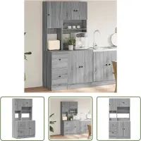 The Living Store Grijze Keukenkast - Keukenkast - Keukenkast 95x50x180 cm bewerkt hout grijs sonoma eiken - Houten Keukenkast - Kast - Opslagkast