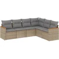 vidaXL 6-delige Loungeset met kussens poly rattan gemengd beige