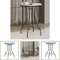 The Living Store Buitentijd - Tuinstoel - Bistrotafel Ø 50x70 cm keramiek blauw en wit - Terrastuin - Patioset - Zomerseizoen