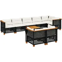 vidaXL 9-delige Loungeset met kussens poly rattan zwart