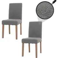 Mendler Set van 2 eetkamerstoelen Littau, stoel voor de keuken, hoge rugleuning, bekleding van bouclé-stof, hout, kleur grijs, poten in natuurlijke houtkleur
