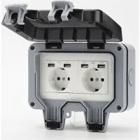 INF Waterdicht stopcontact met aan/uit-schakelaar, flip-bescherming en 4 USB-poorten Gray