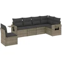 vidaXL 6-delige Loungeset met kussens poly rattan grijs