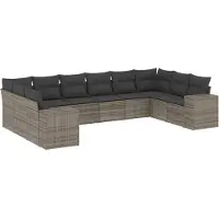 vidaXL 10-delige Loungeset met kussens poly rattan grijs