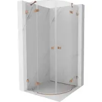 Mexen Lunar halfronde douchecabine met openslaande deuren 90 x 90 cm, transparant, geborsteld koper - 833-090L-090P-65-00