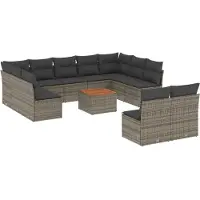 vidaXL 12-delige Loungeset met kussens poly rattan grijs