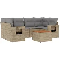 vidaXL 7-delige tuinmeubelset met kussens, beige, van polyrotan