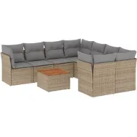 vidaXL 9-delige tuinmeubelset met kussens, beige, van polyrotan